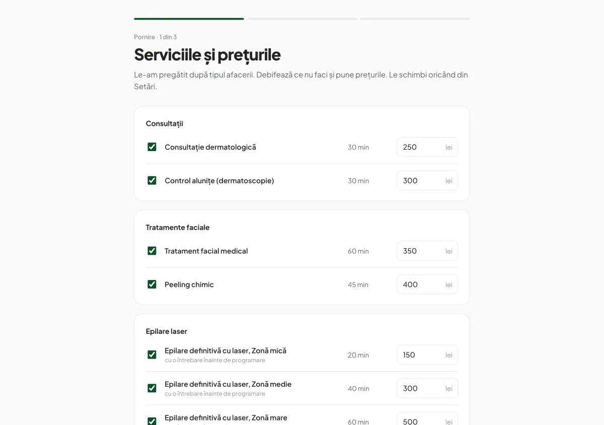 Primul pas de pornire, cu serviciile clinicii estetice gata create